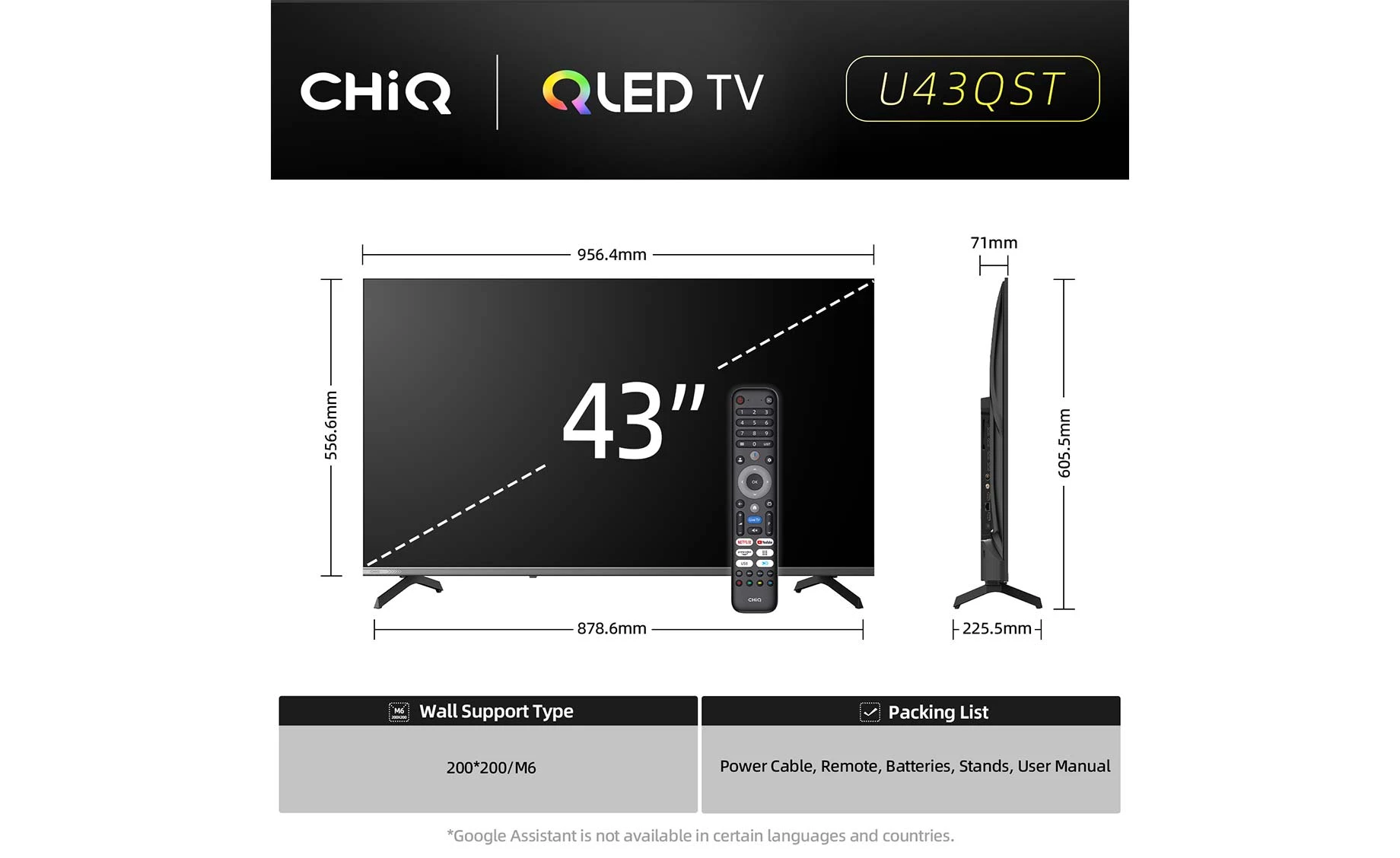 CHiQ U43QST (43"/108 cm) Ultra HD QLED Google Smart TV