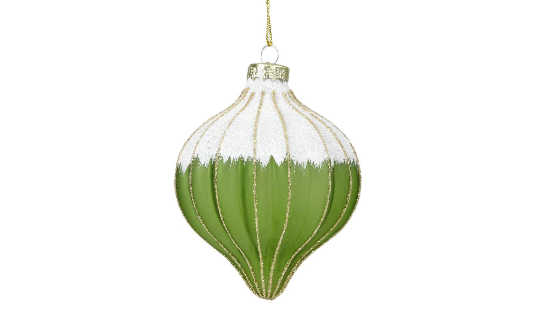Staklena kugla Onion 8cm white/green double stripes