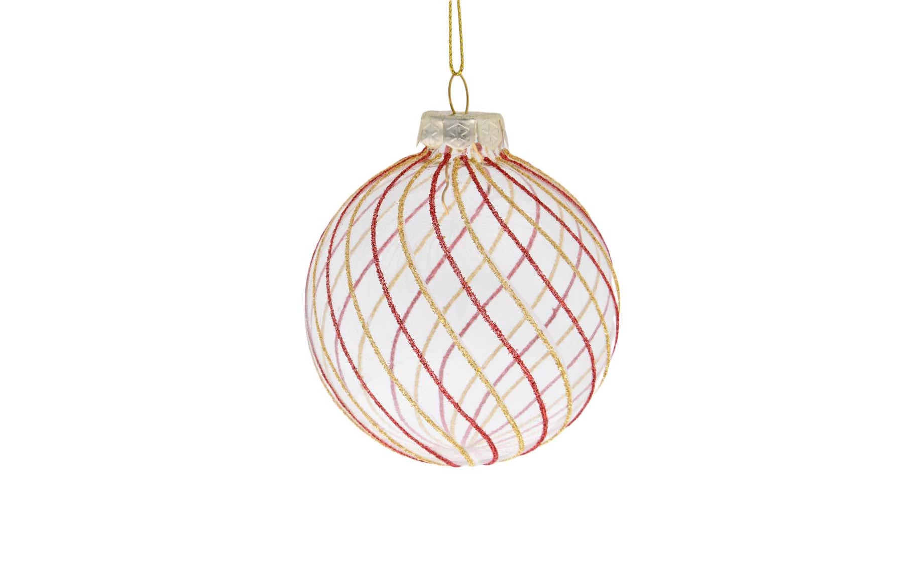 Staklena kugla 8cm transparent red/gold stripes