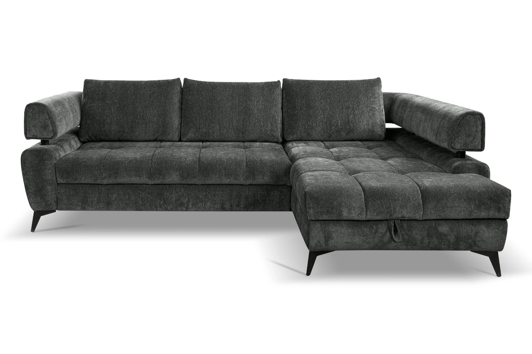 Brooke kutna garnitura s ležajem i spremnikom 267x188x90 cm siva desna
