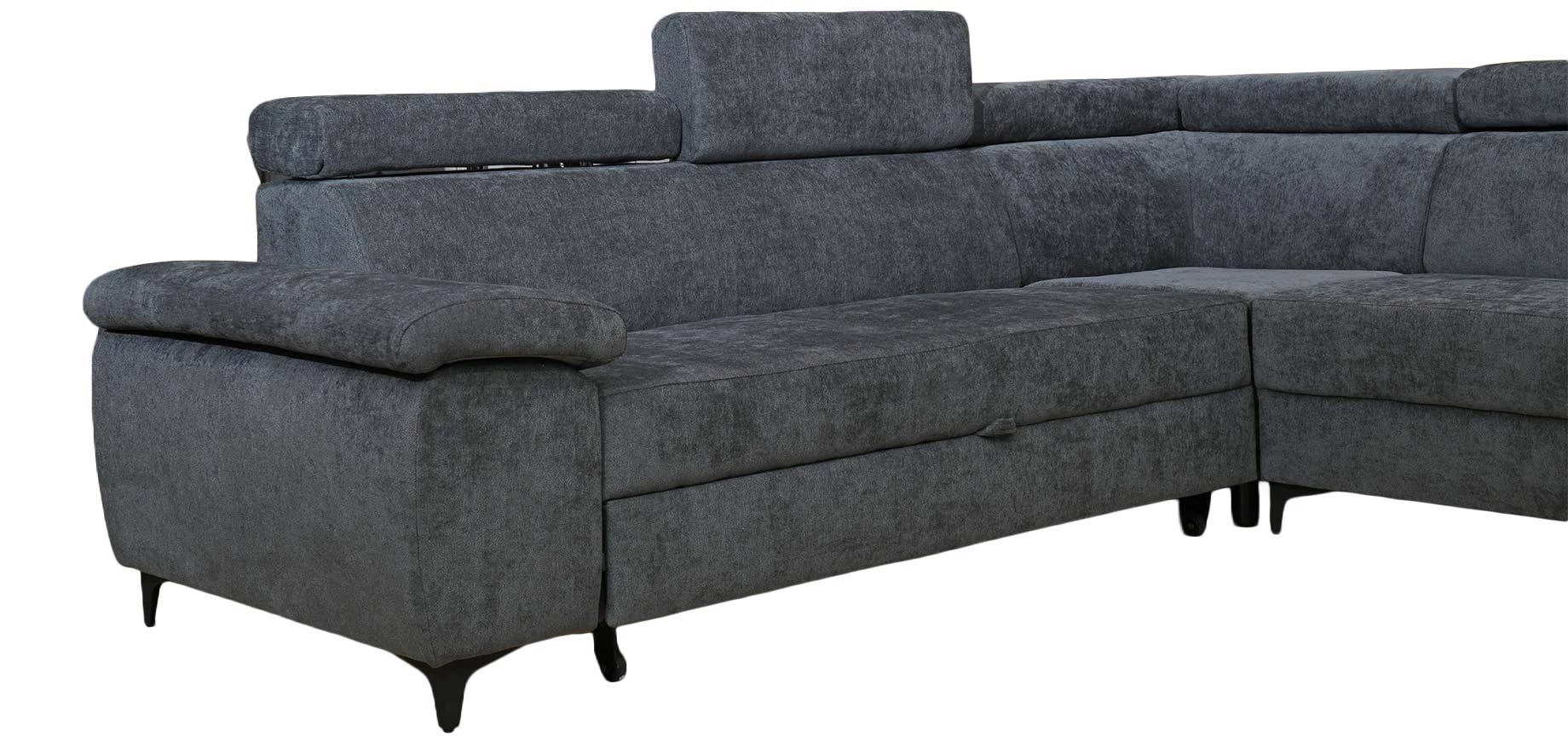 Luton ugaona garnitura sa ležajem 338x276x82/92 cm tamno siva desna