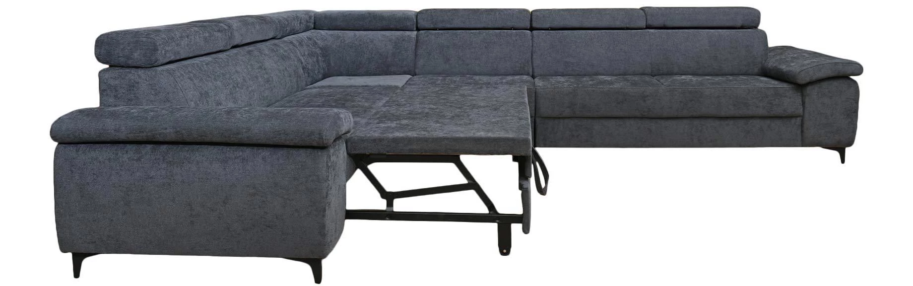 Luton ugaona garnitura sa ležajem 338x276x82/92 cm tamno siva desna