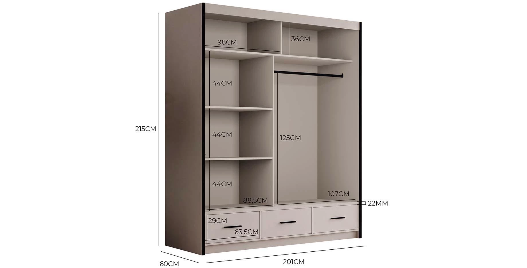 Margo Royal klizni ormar 201x60x215 cm kašmir