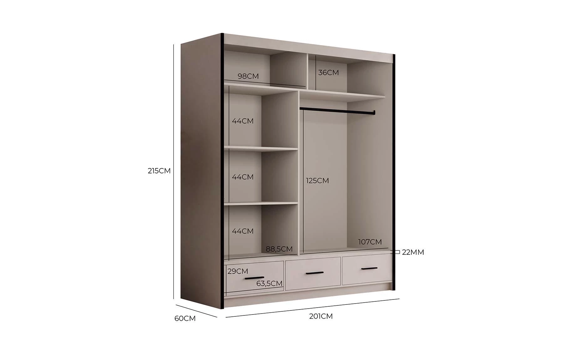 Margo Royal klizni ormar 201x60x215 cm kašmir