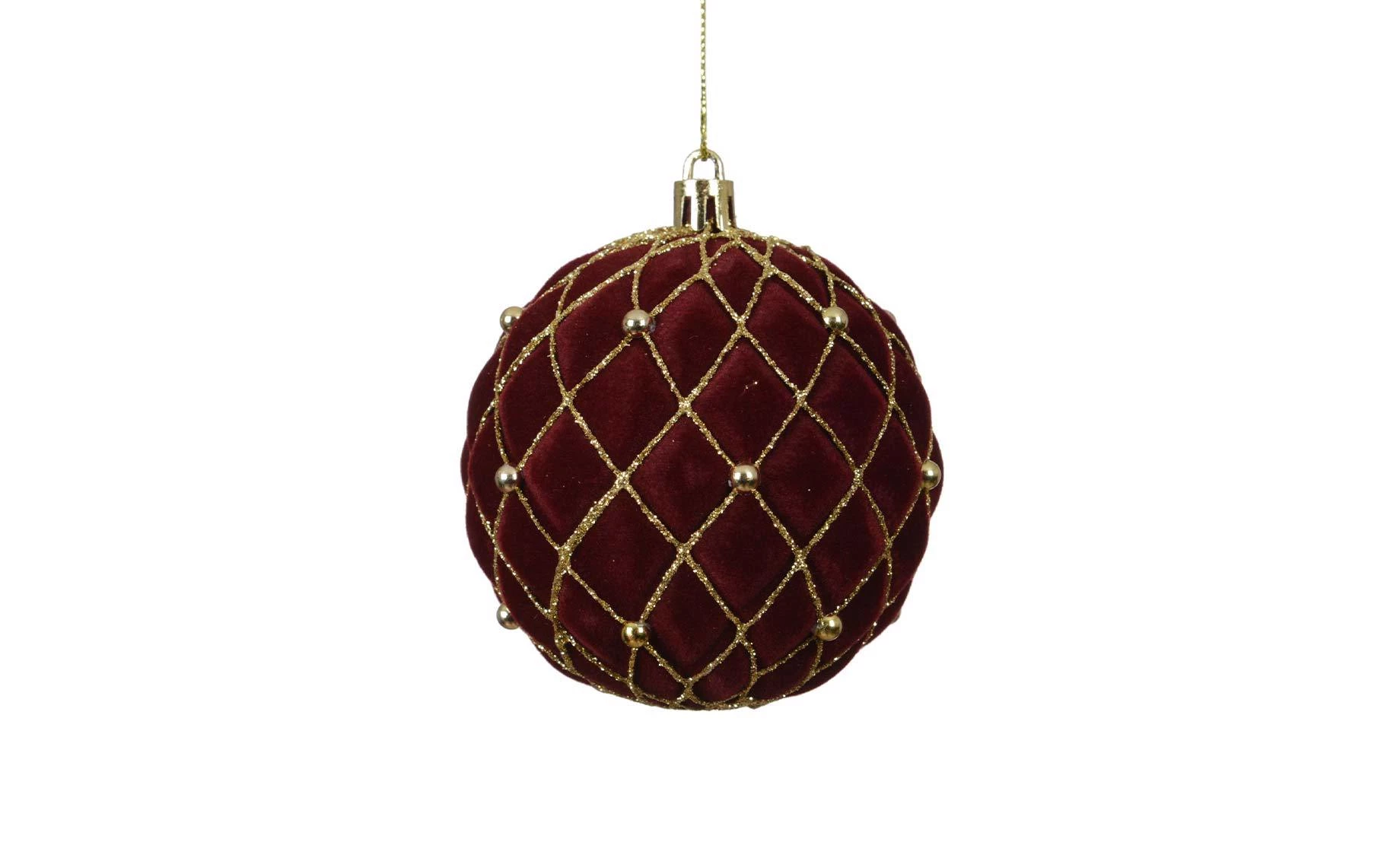 Plastična kugla 8cm velvet burgundy/gold/pearl