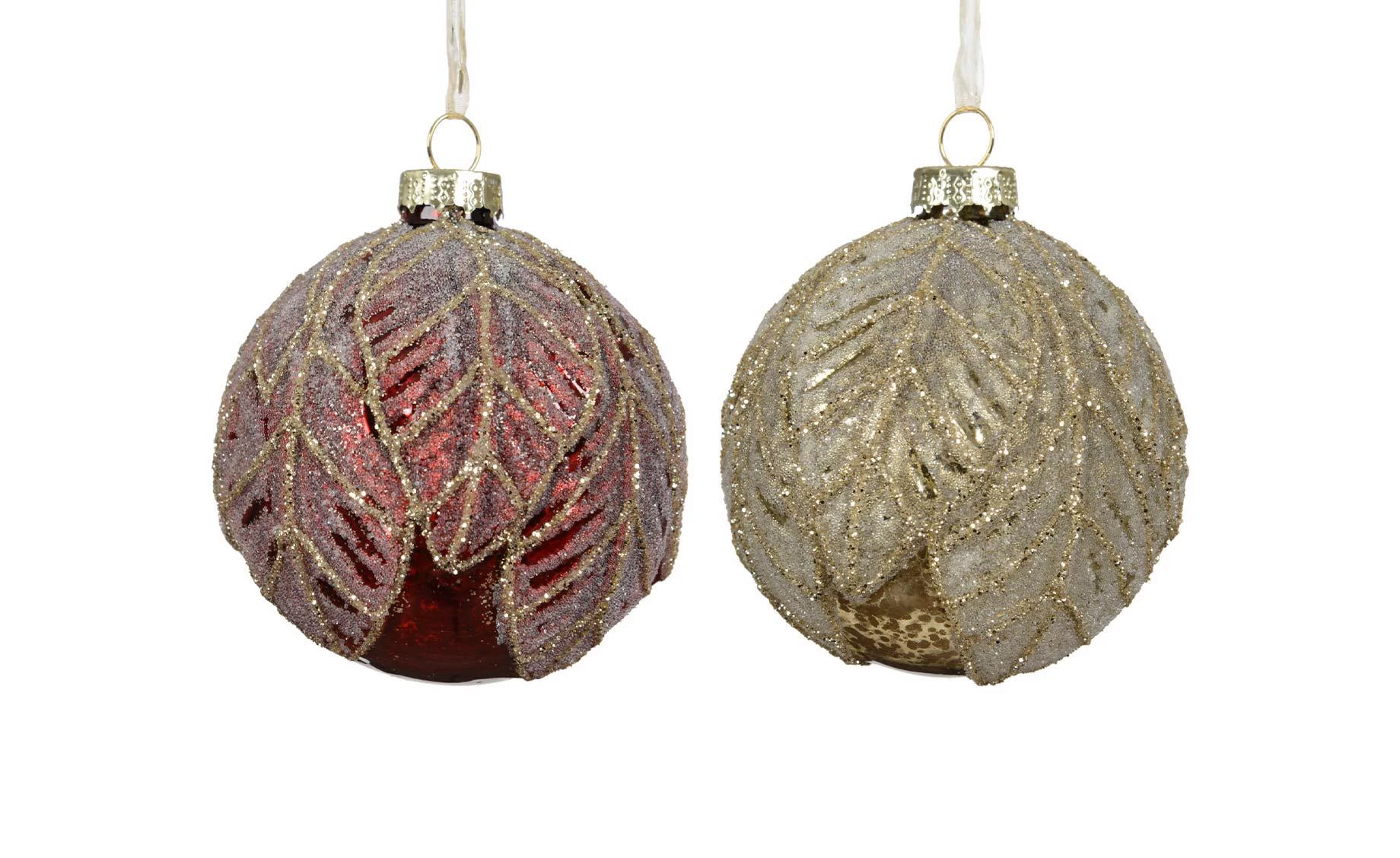 Staklena kugla 10cm Leaf burgundy/gold sort 2