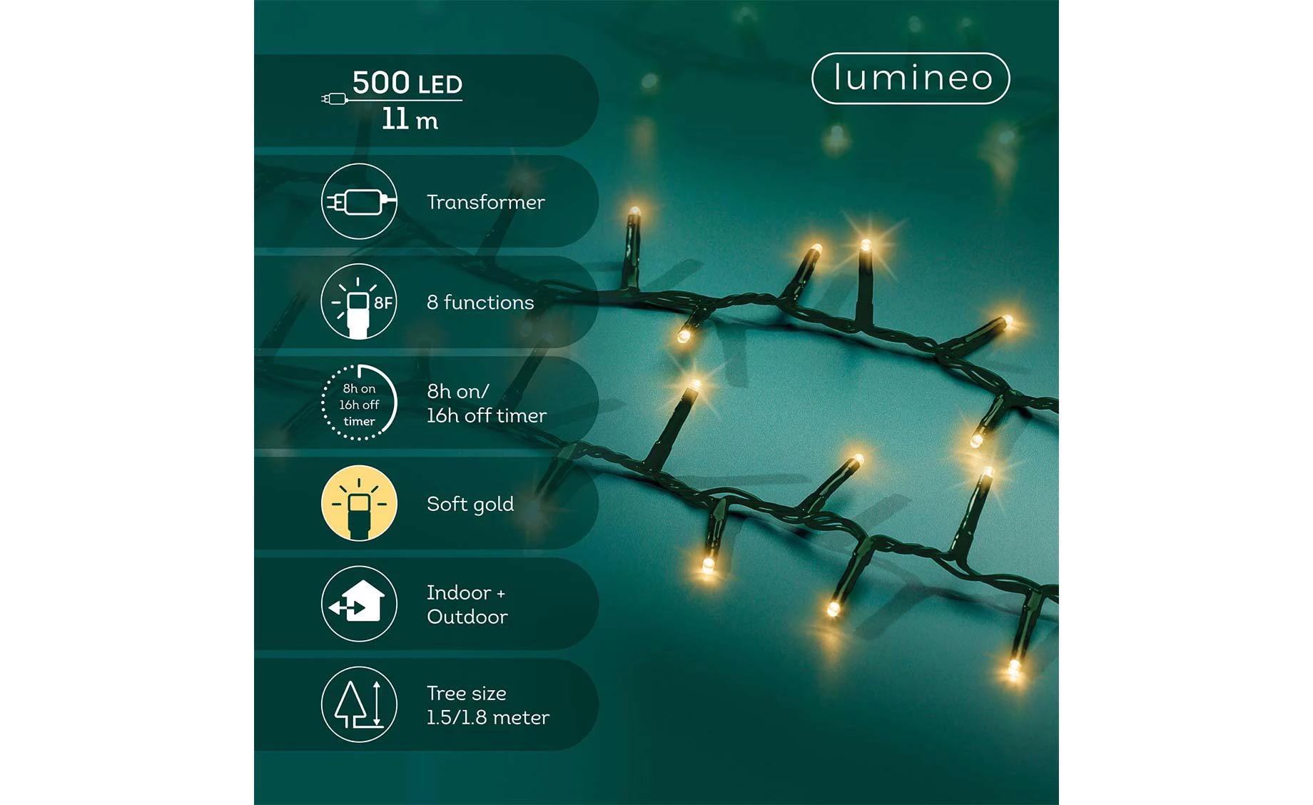 Lampice Compact 11m 500LED green/soft gold