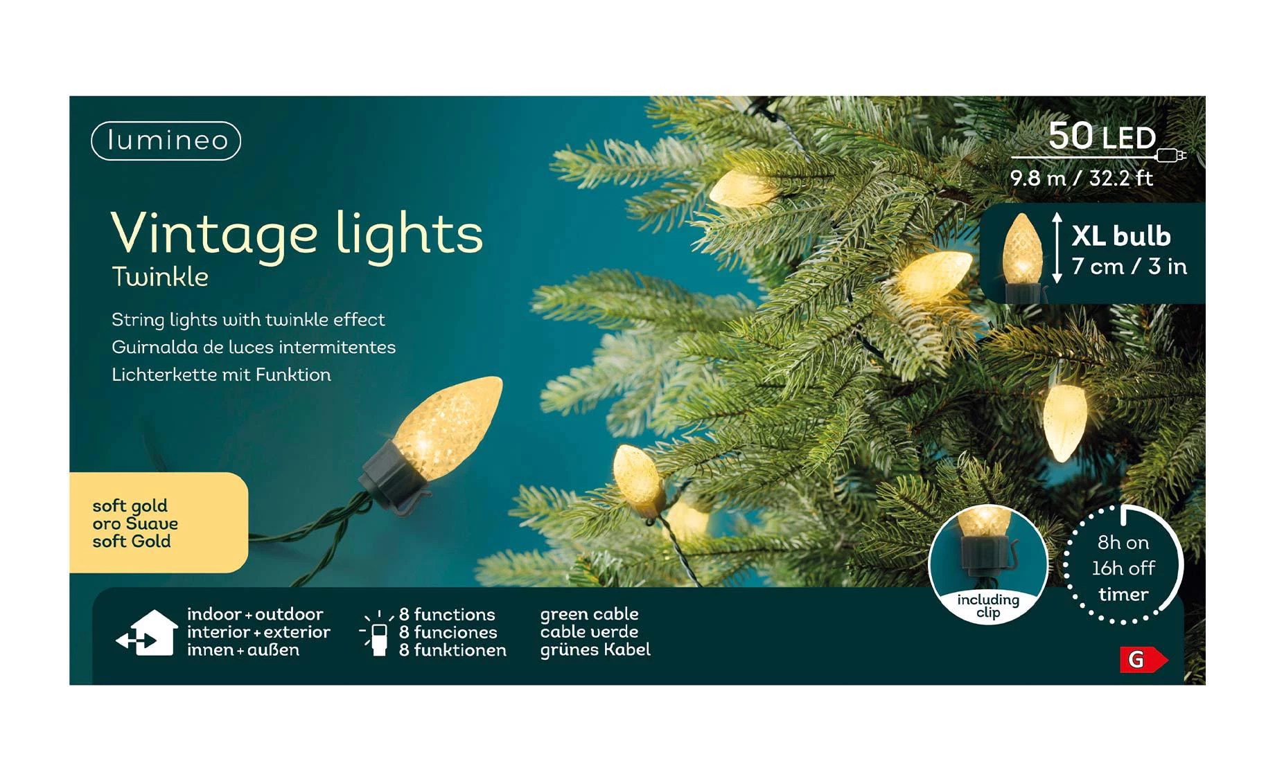 Lampice Vintage 9,8m 50LED green/soft gold