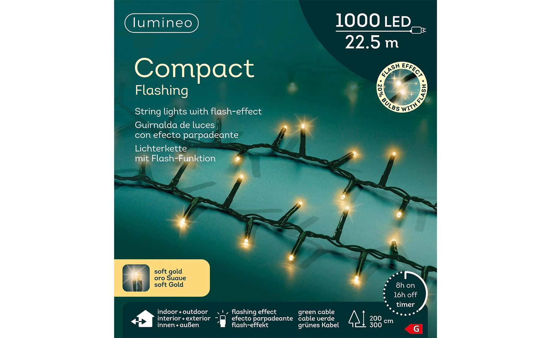 Lampice Compact flashing 22,5m 1000LED green/soft gold