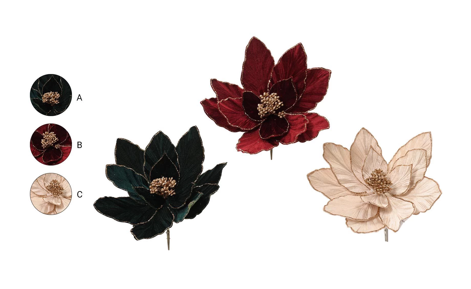 Dekorativni cvet Poinsettia na kopči 28cm sort 3