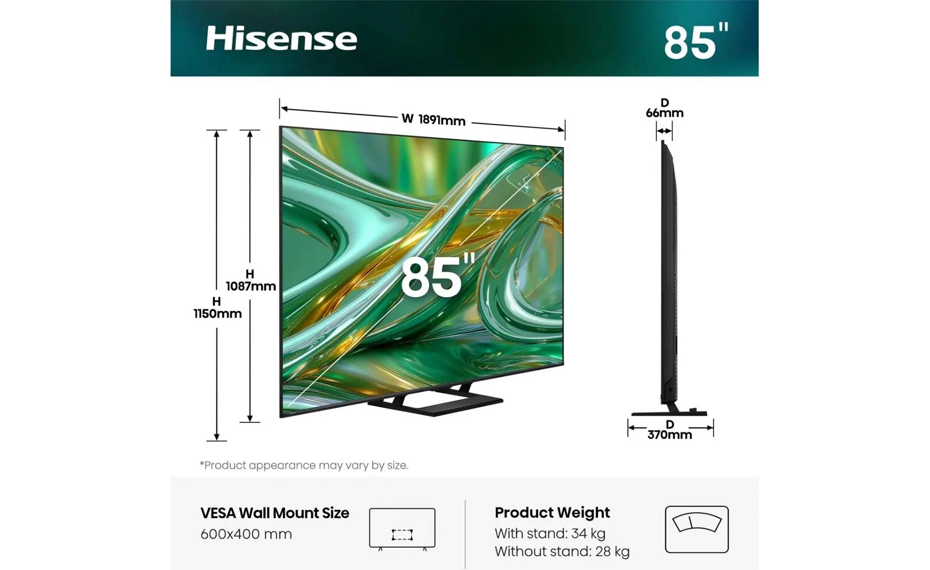 Hisense 85E8S (85"/215cm) 4K UHD Mini led VIDAA Smart TV