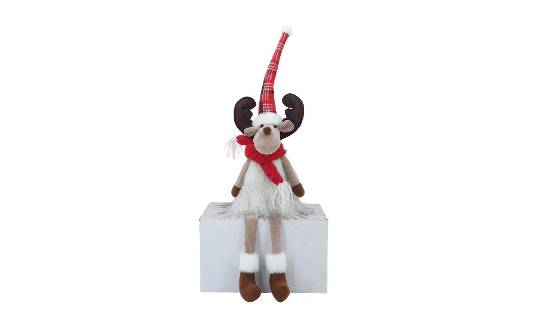 Dekoracija Deer Sitting 64cm white/red