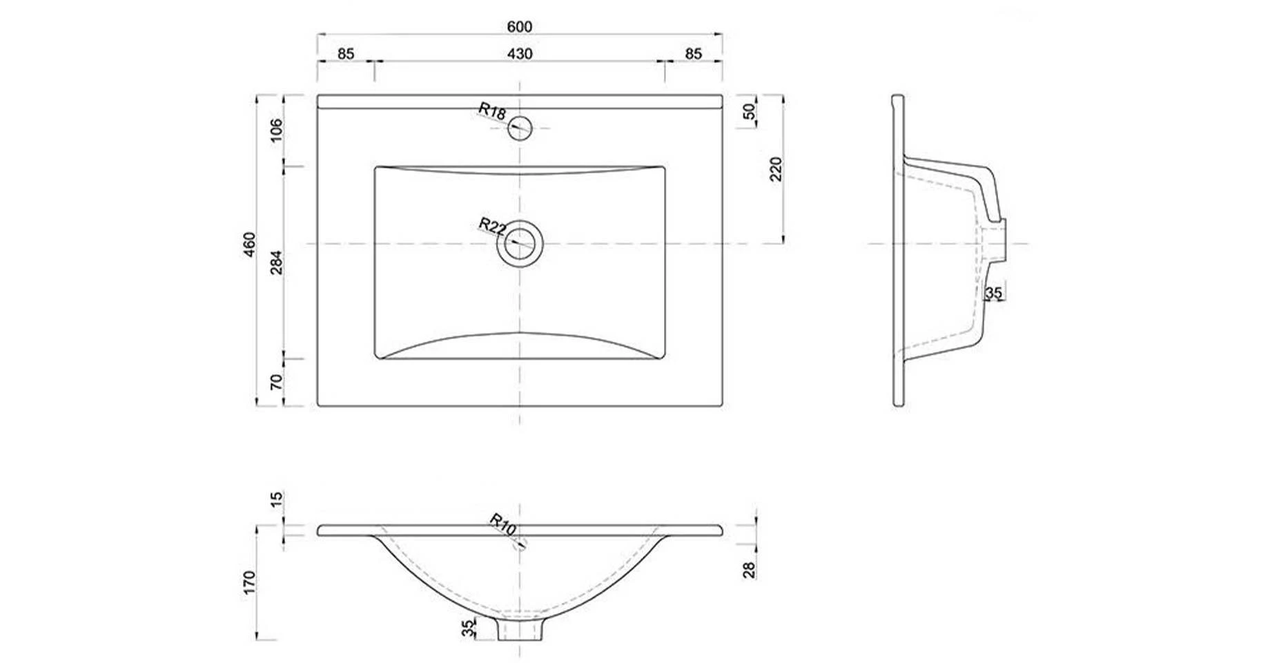 Plan umivaonik 60x46x1,5 cm beli