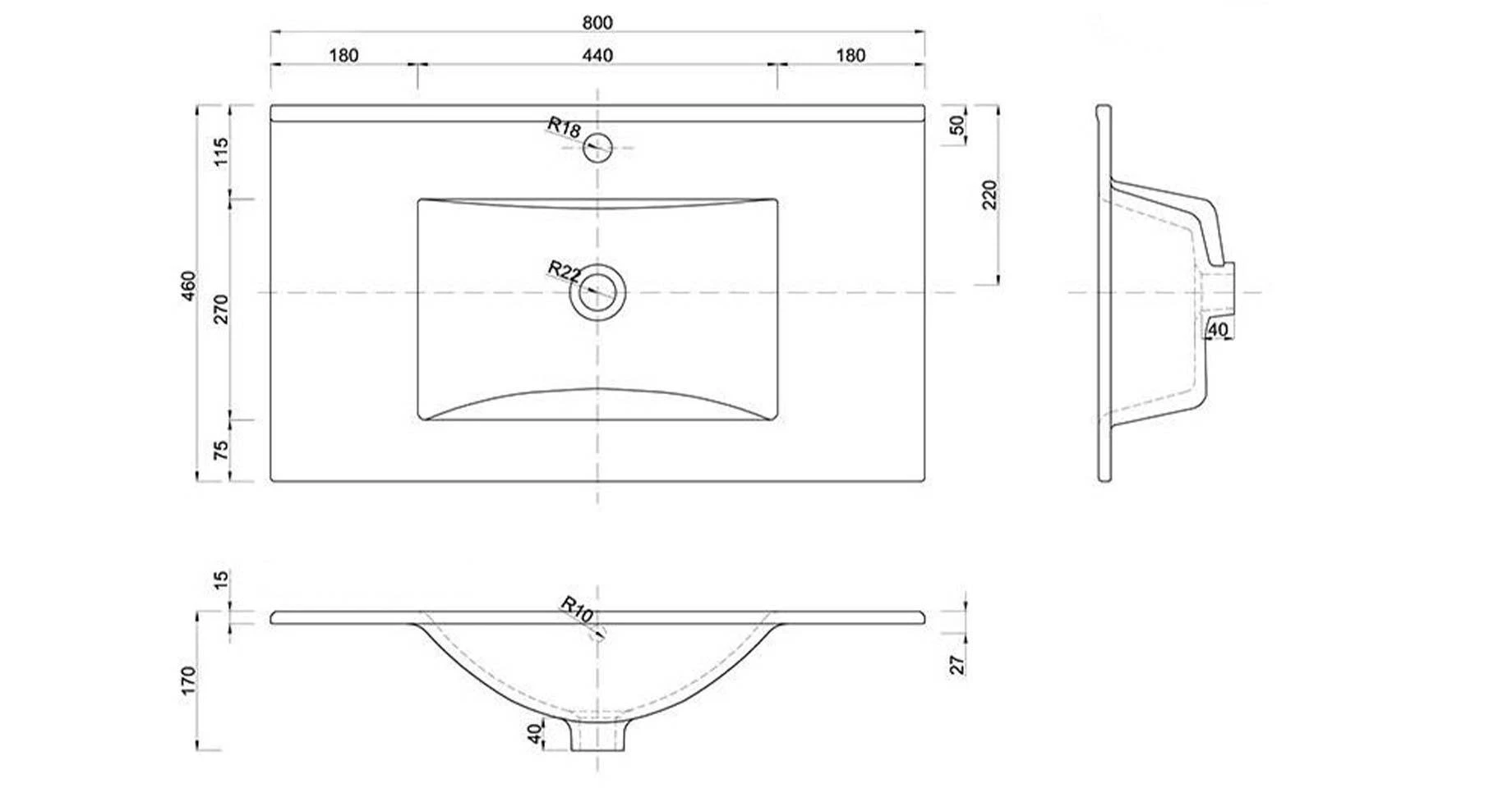 Plan umivaonik 80x46x1,5 cm beli