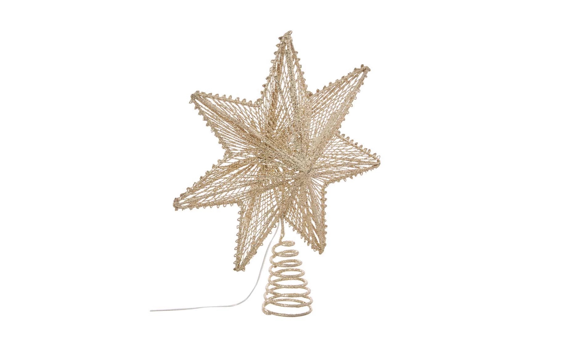Vrh za bor Star LED 25 cm, metalni, zlatne boje