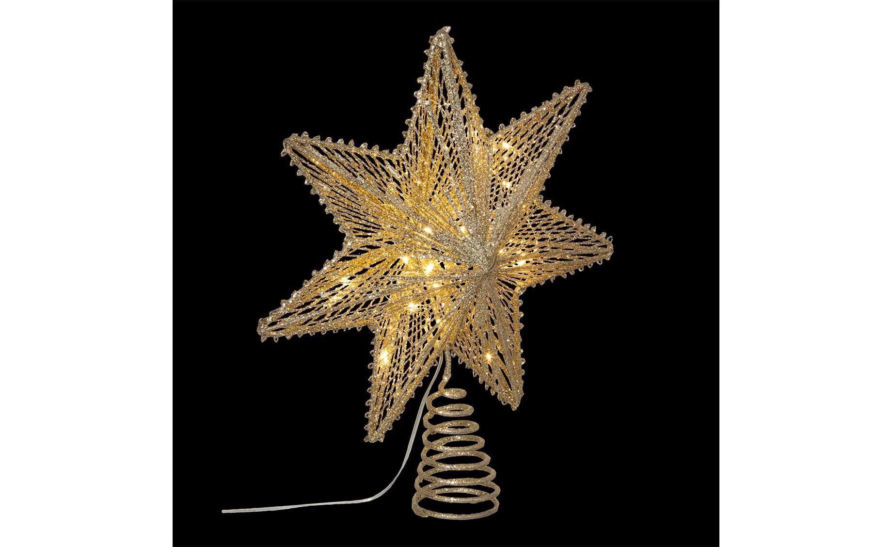 Vrh za bor Star LED 25 cm, metalni, zlatne boje