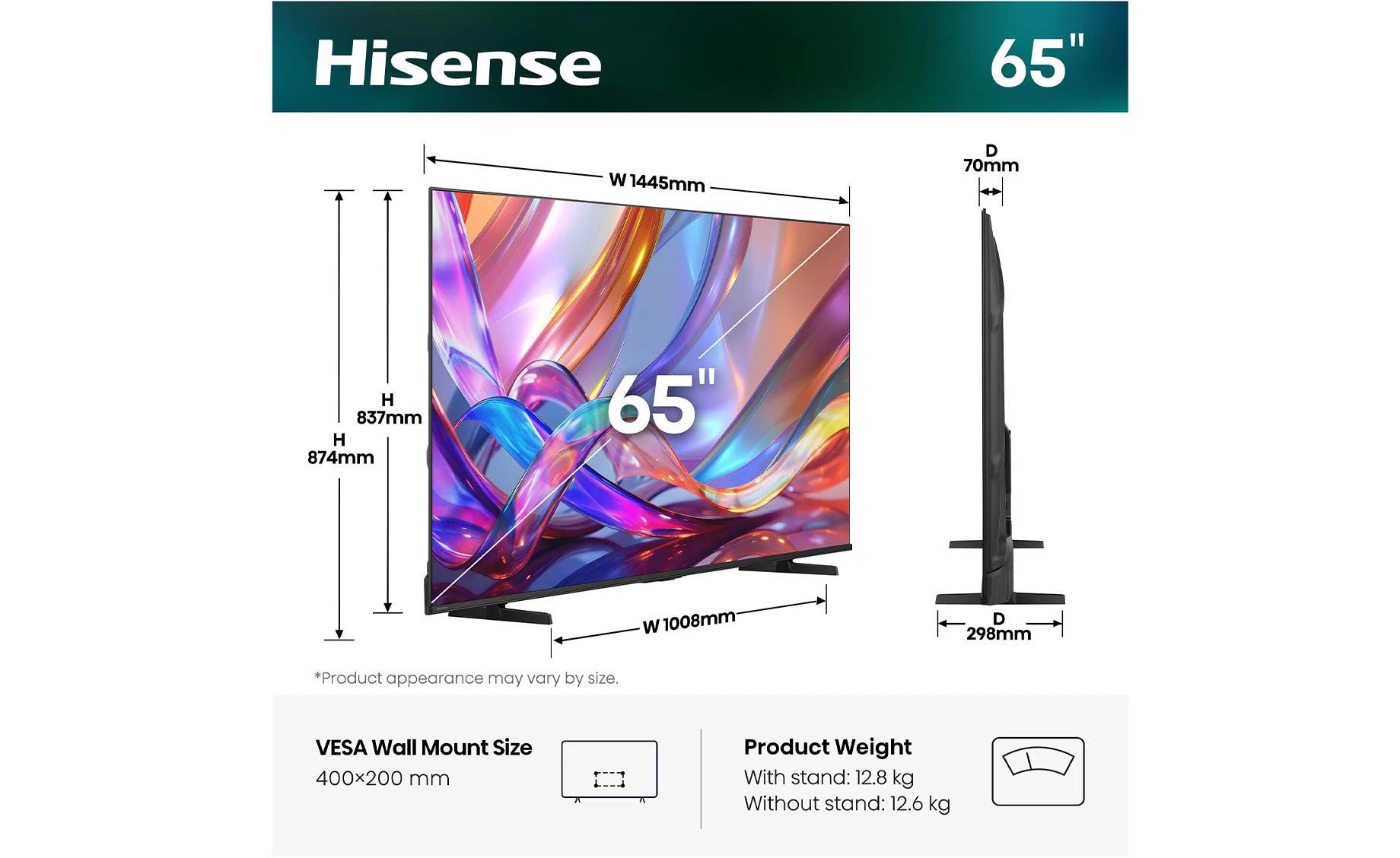 Hisense 65E7S (65"/164cm) 4K UHD QLED VIDAA Smart TV 
