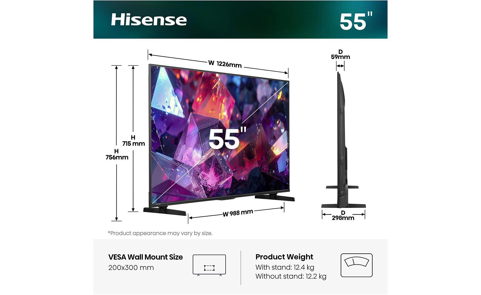 Hisense 55E7S Pro (55"/139cm) 4K UHD QLED VIDAA Smart TV
