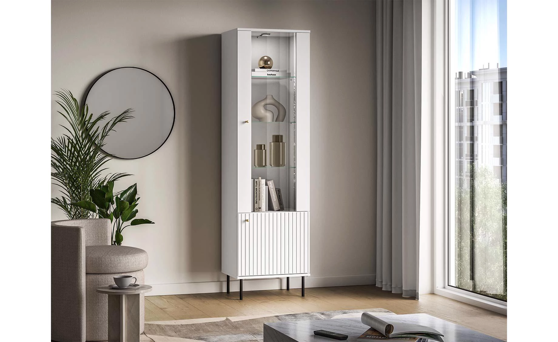 Tala uska vitrina 55x40x190 cm bela