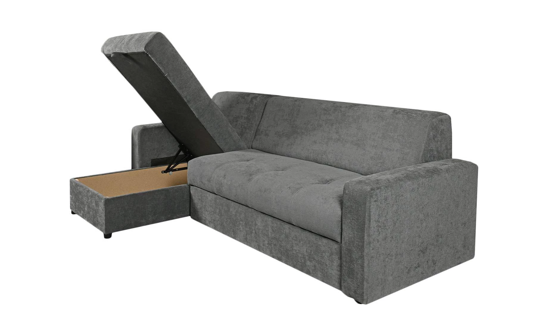 Sion ugaona garnitura sa ležajem i prostorom za odlaganje 230x150x81 cm siva univerzalna
