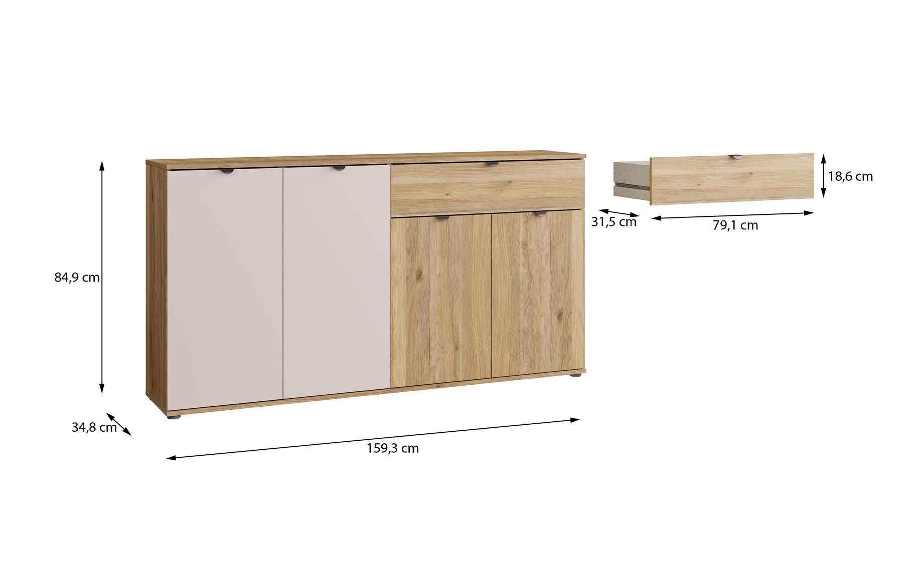 Sumica komoda 159,3x34,8x84 cm mauvella hrast/pesak