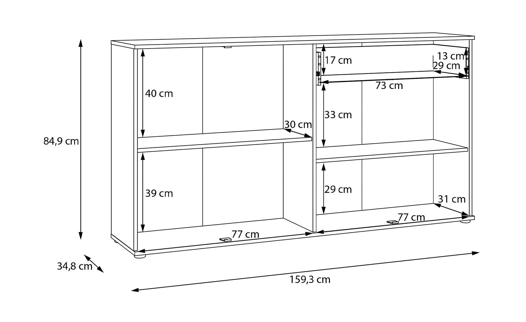 Sumica komoda 159,3x34,8x84 cm mauvella hrast/pesak