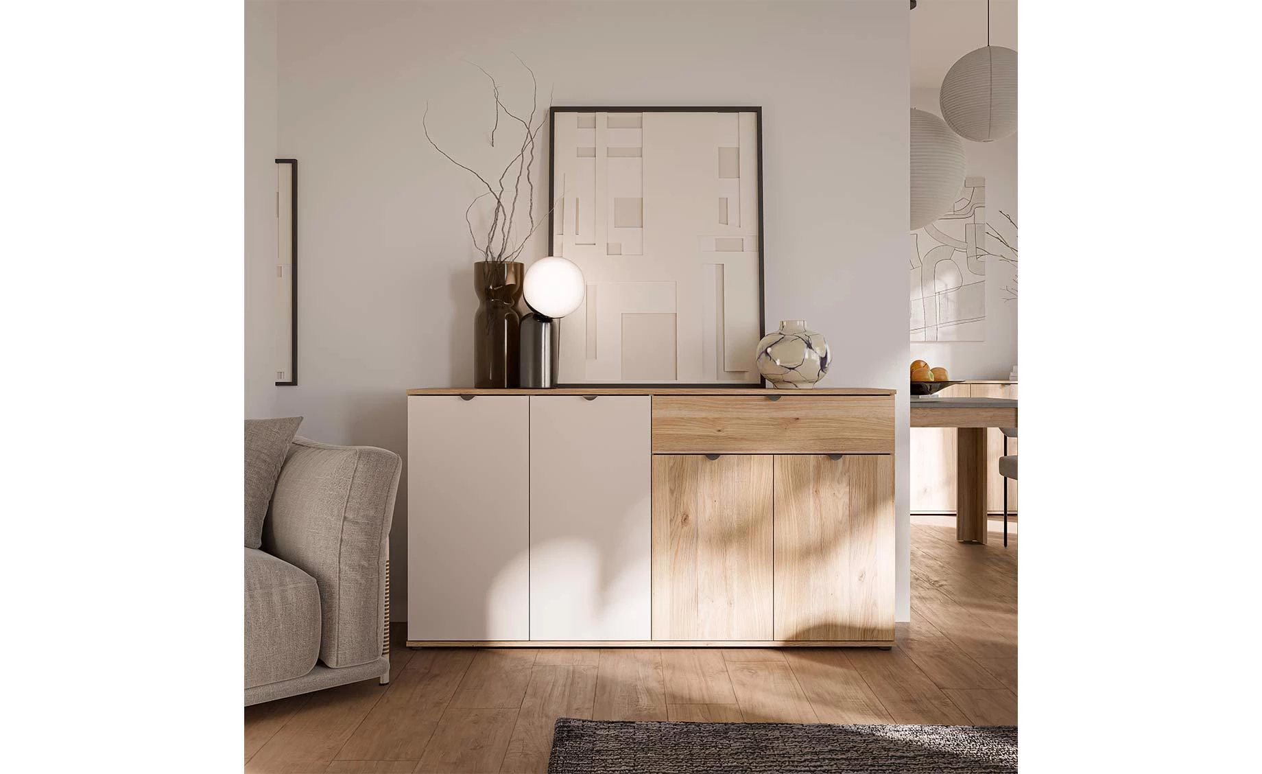 Sumica komoda 159,3x34,8x84 cm mauvella hrast/pesak