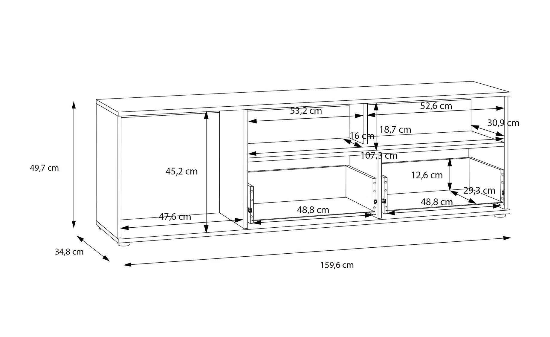 Sumica TV komoda 159,6x34,8x49,7 cm mauvella hrast/pesak
