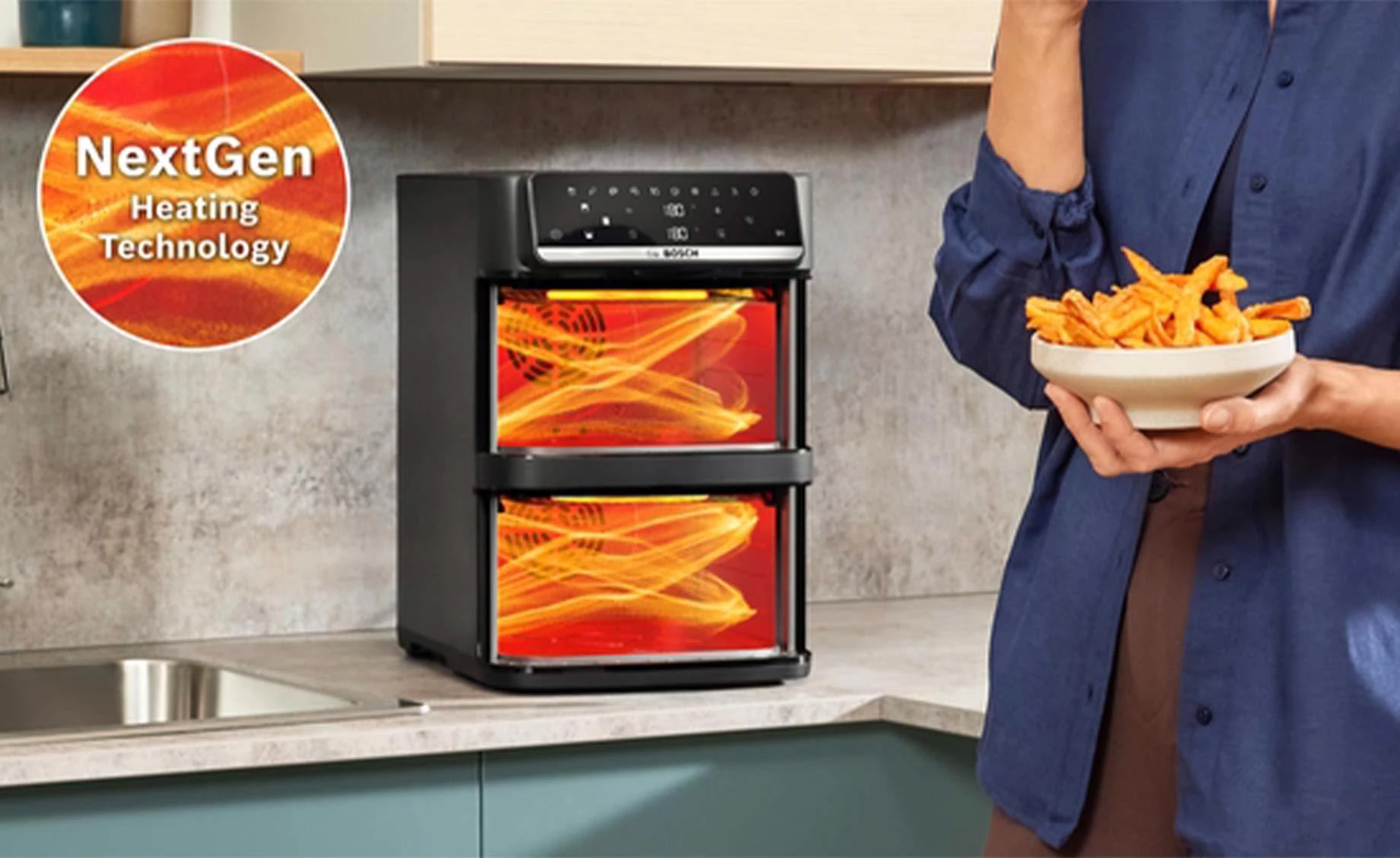 Bosch MAFD661B7 airfryer dupla korpa