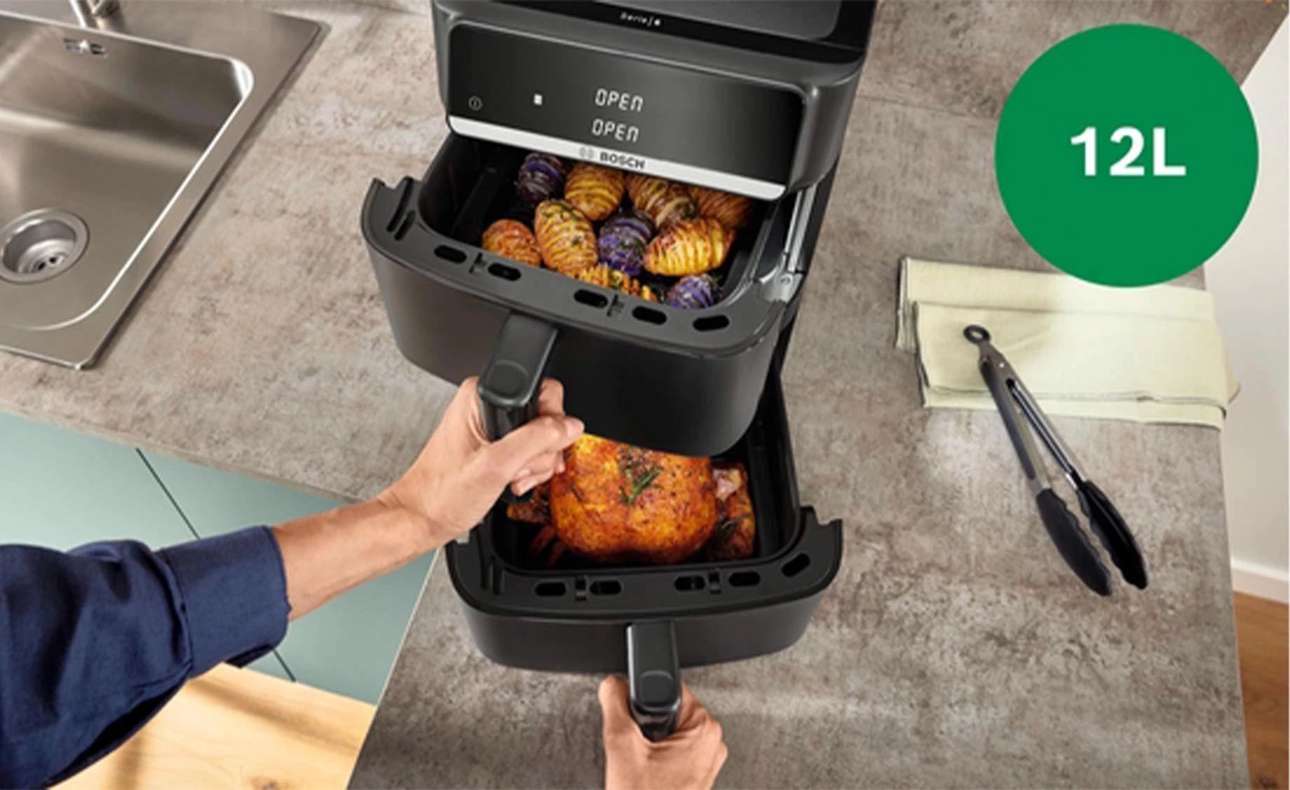 Bosch MAFD661B7 airfryer dupla korpa