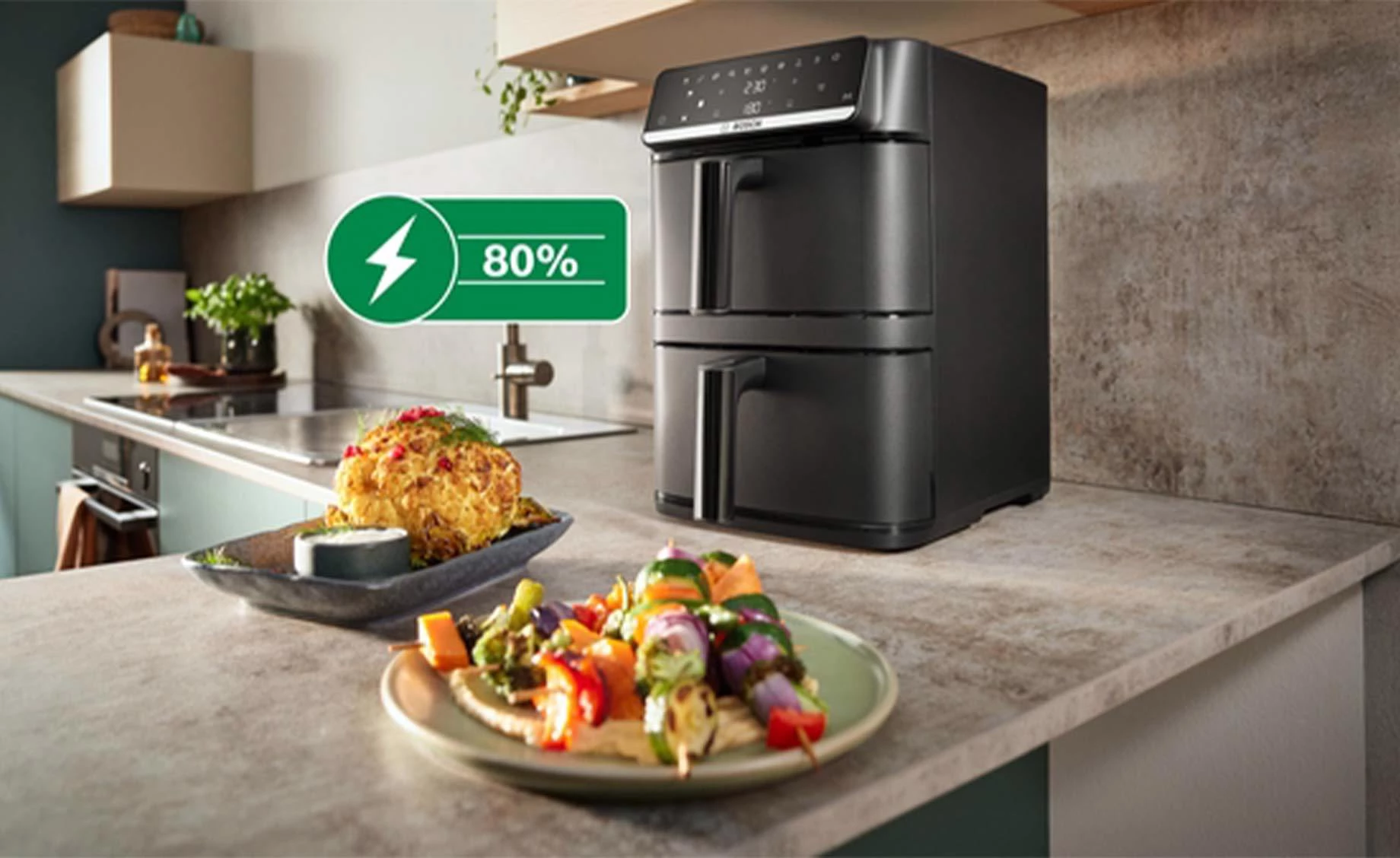 Bosch MAFD661B7 airfryer dupla korpa