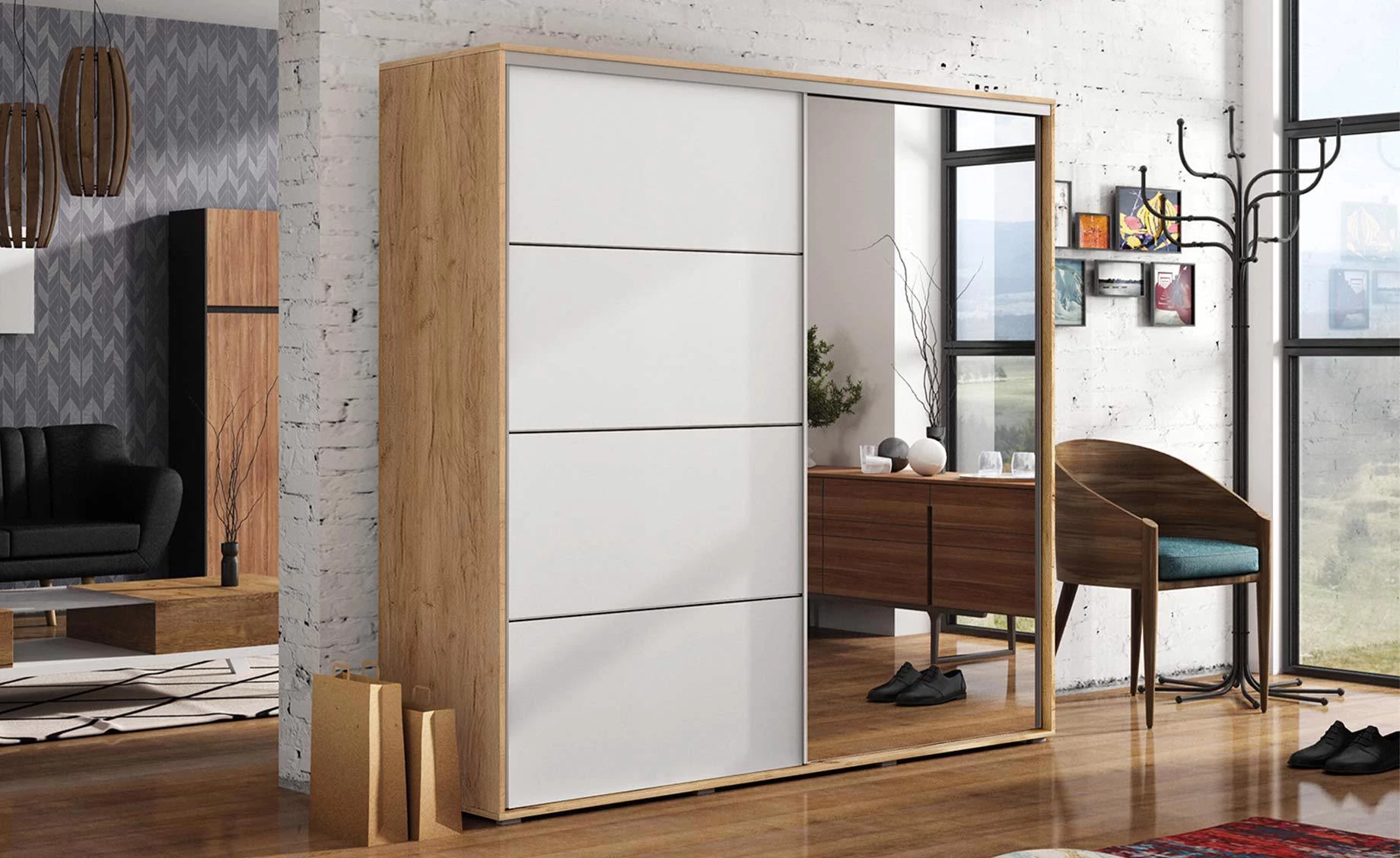 Oslo klizni ormar 200x60x215 cm bela/natur