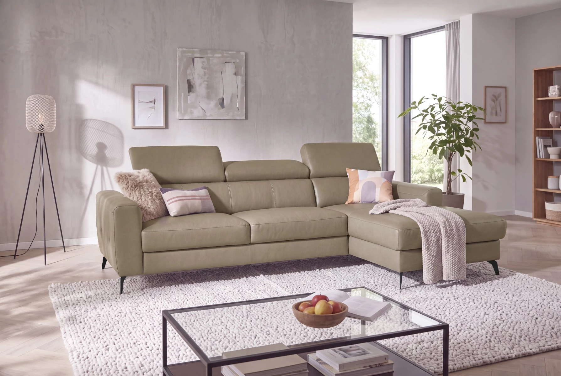 Bono ugaona garnitura sa ležajem i prostorom za odlaganje 235x179x73/97 cm taupe desna