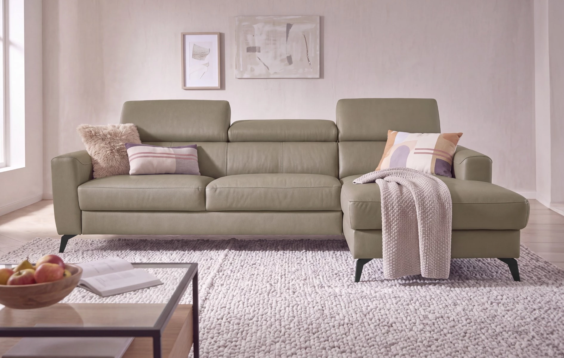 Bono ugaona garnitura sa ležajem i prostorom za odlaganje 235x179x73/97 cm taupe desna