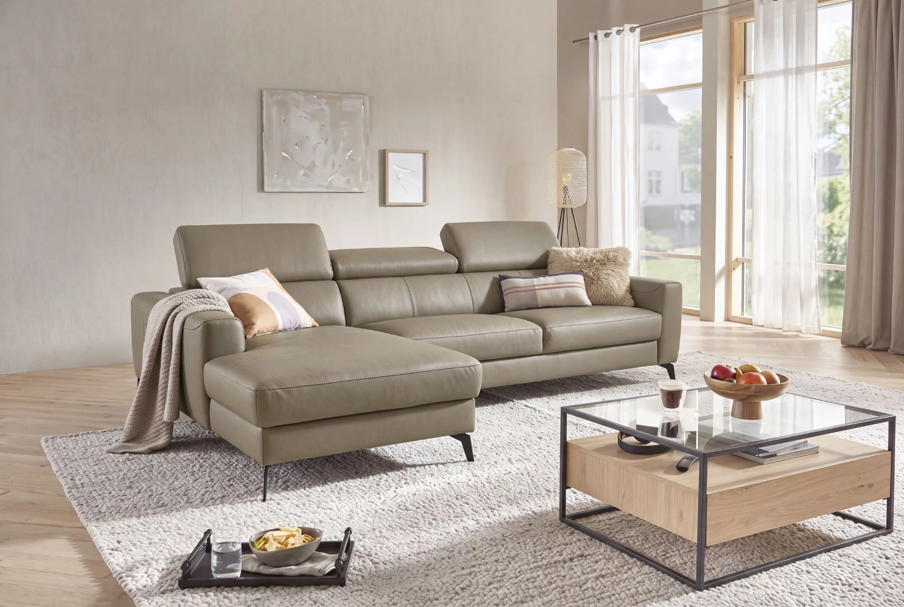Bono ugaona garnitura sa ležajem i prostorom za odlaganje 235x179x73/97 cm taupe leva