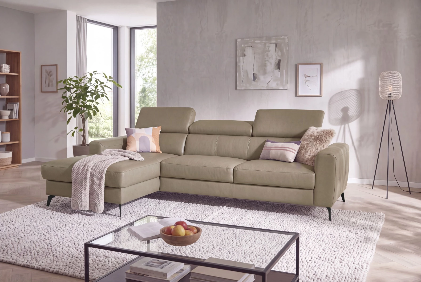 Bono ugaona garnitura sa ležajem i prostorom za odlaganje 235x179x73/97 cm taupe leva