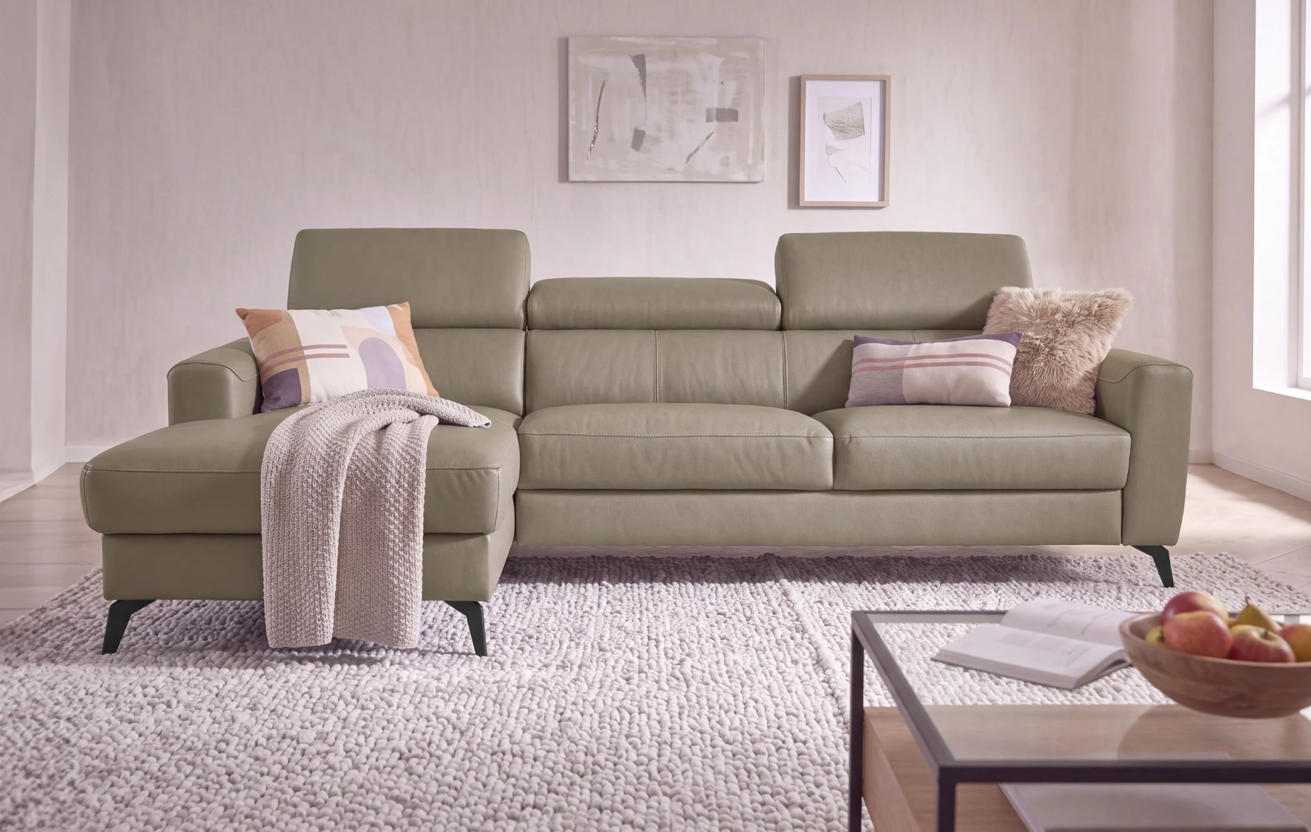 Bono ugaona garnitura sa ležajem i prostorom za odlaganje 235x179x73/97 cm taupe leva
