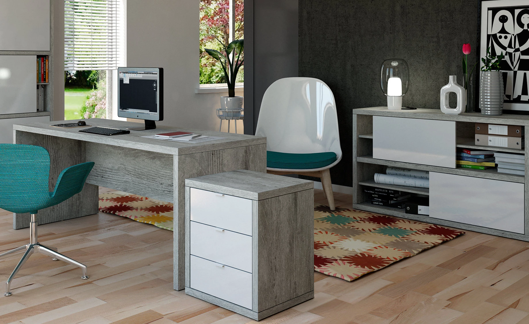 Practico radni stol 140x69x74cm cement siva