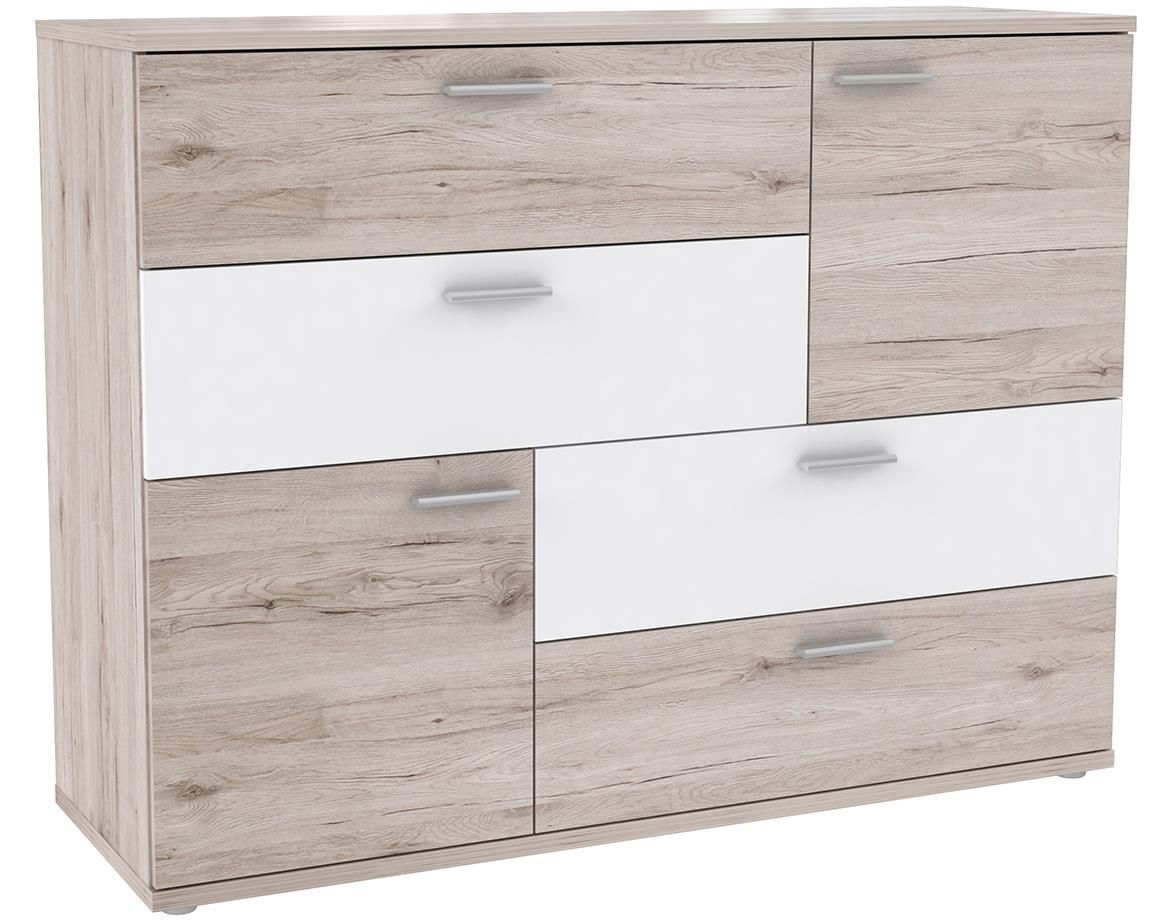 Fioke Skive komoda 2 vrata+4 fioke 125x41,3x96 svetli hrast/bela | Emmezeta ...