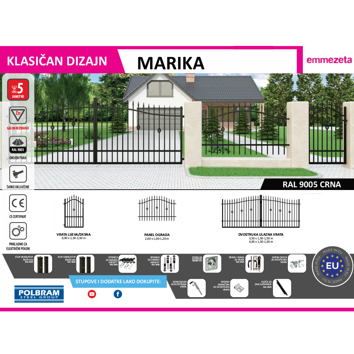 Kapija za ogradu Marika 0,9x1,3-1,5 m leva / Zn