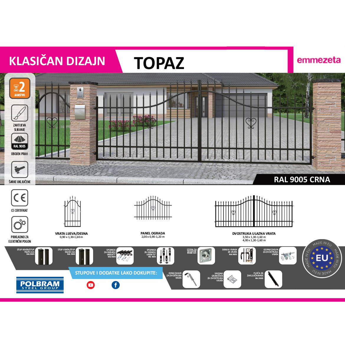 Ograda Topaz 2x1,2m (H 0,9-1,2) RAL9005